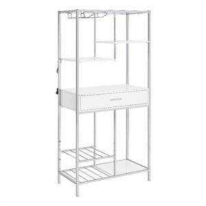Pemberly Row 1-drawer Contemporary Metal Bar Cabinet w/ Shelving White & Chrome