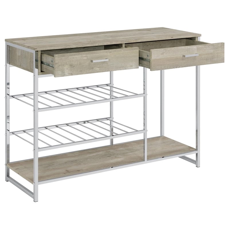 Pemberly Row 2-drawer Contemporary Metal Bar Cabinet Chrome and Gray