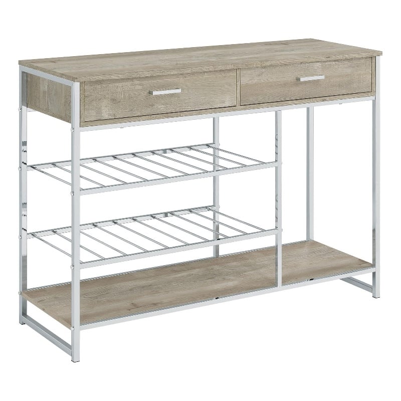 Pemberly Row 2-drawer Contemporary Metal Bar Cabinet Chrome and Gray
