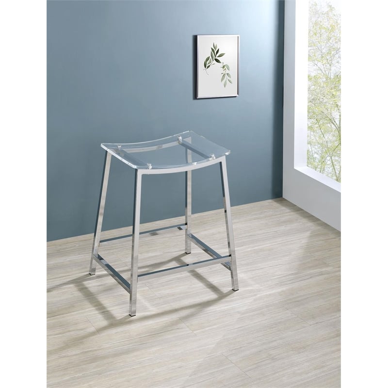 Pemberly Row Metal Acrylic Counter Height Bar Stools Chrome