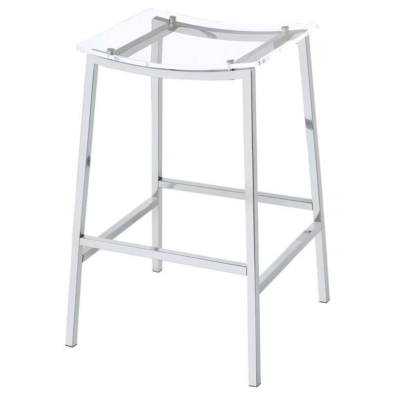 Pemberly Row Metal Acrylic Backless Bar Stools Clear and Chrome