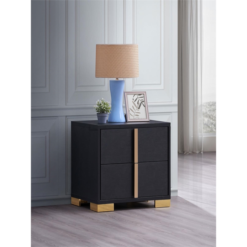 Pemberly Row 2-drawer Contemporary Wood Rectangular Nightstand Black and Gold