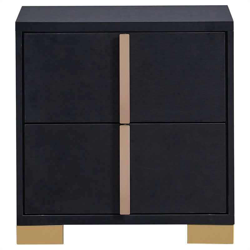 Pemberly Row 2-drawer Contemporary Wood Rectangular Nightstand Black and Gold