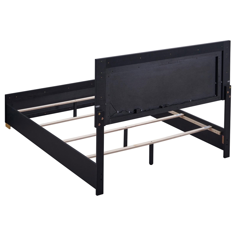 Pemberly Row Contemporary Wood Queen Bed with LED Lighting Black and Gold