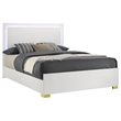 Pemberly Row Contemporary Wood Queen Bed with LED Lighting White and Gold
