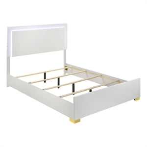 Pemberly Row Contemporary Wood Eastern King Bed with LED Lighting White and Gold