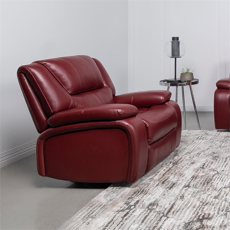 Pemberly Row Transitional Faux Leather Upholstered Glider Recliner Red