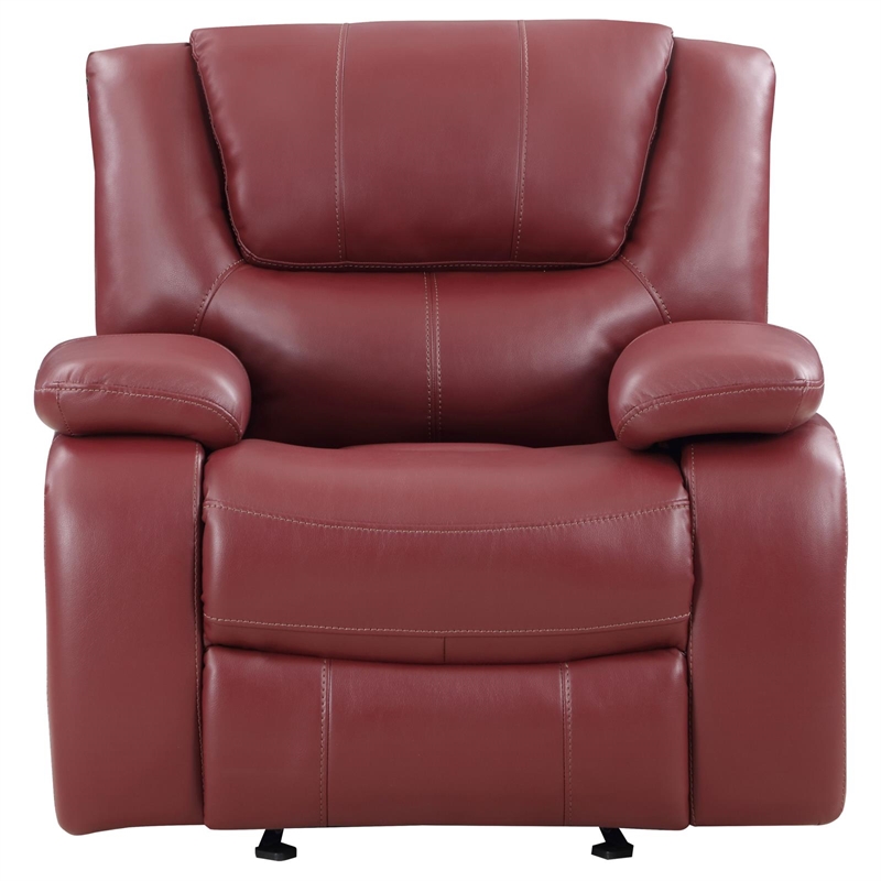 Pemberly Row Transitional Faux Leather Upholstered Glider Recliner Red