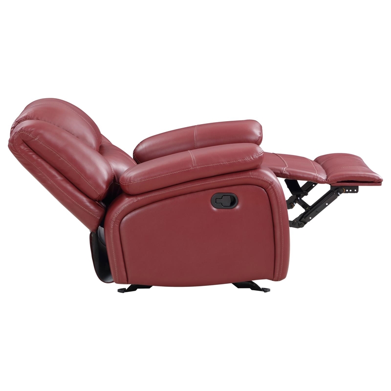Pemberly Row Transitional Faux Leather Upholstered Glider Recliner Red