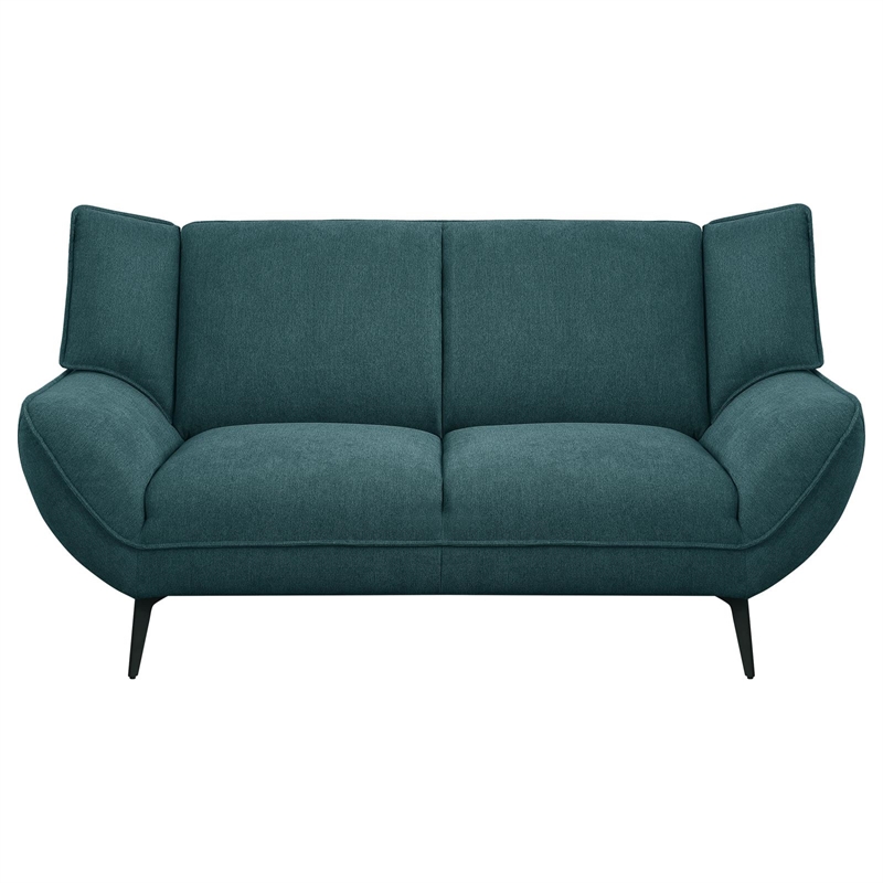 Pemberly Row Mid-Century Fabric Upholstered Wing Back Loveseat in Teal