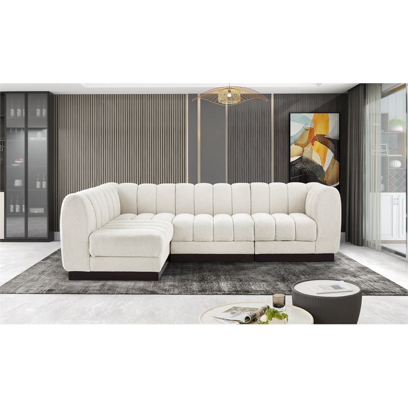 Pemberly Row 4-Piece Contemporary Fabric L-Shaped Modular Sectional in Cream