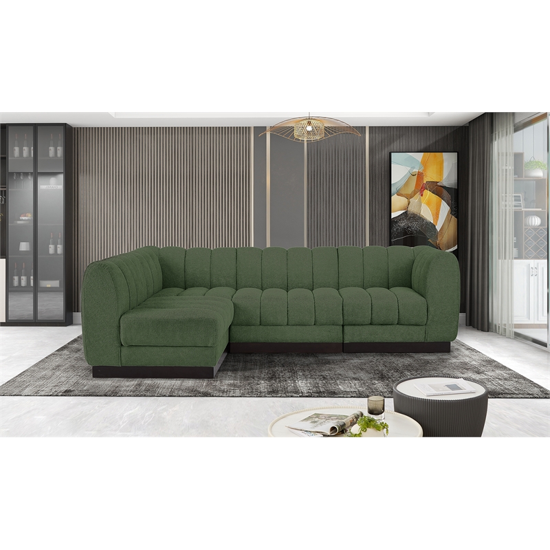 Pemberly Row 4-Piece Contemporary Fabric L-Shaped Modular Sectional in Green