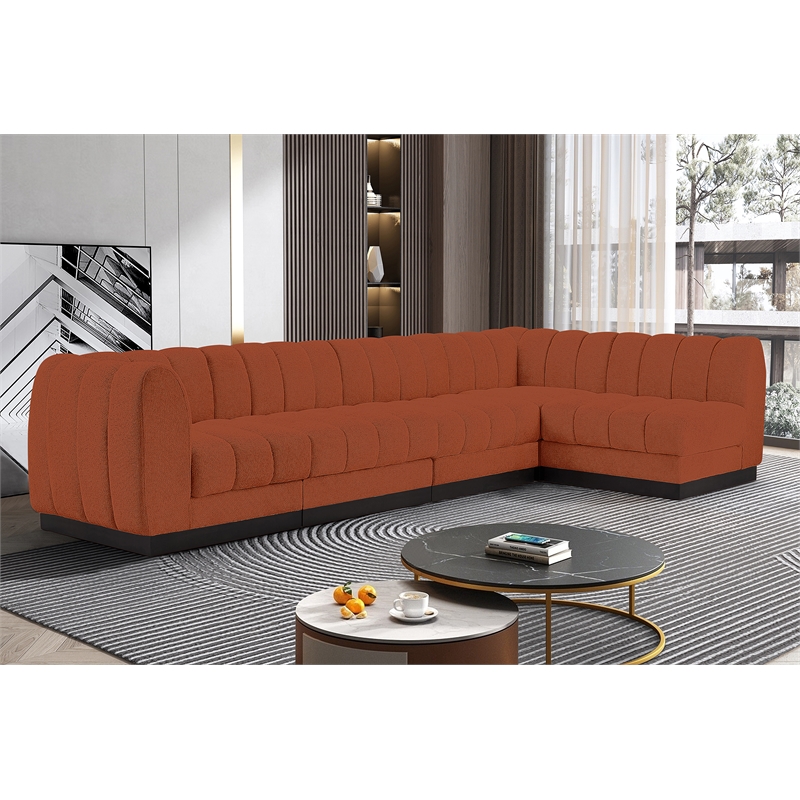Pemberly Row 5-Piece Contemporary Fabric L-Shaped Modular Sectional in Orange