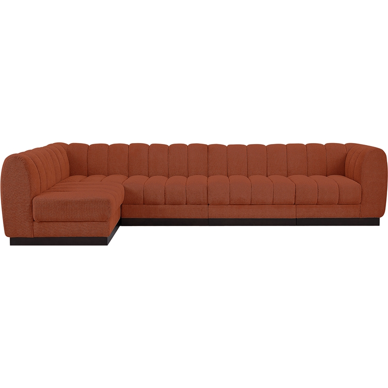 Pemberly Row 5-Piece Contemporary Fabric L-Shaped Modular Sectional in Orange