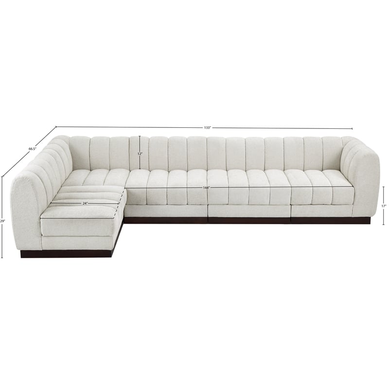 Pemberly Row 5-Piece Contemporary Fabric L-Shaped Modular Sectional in Cream