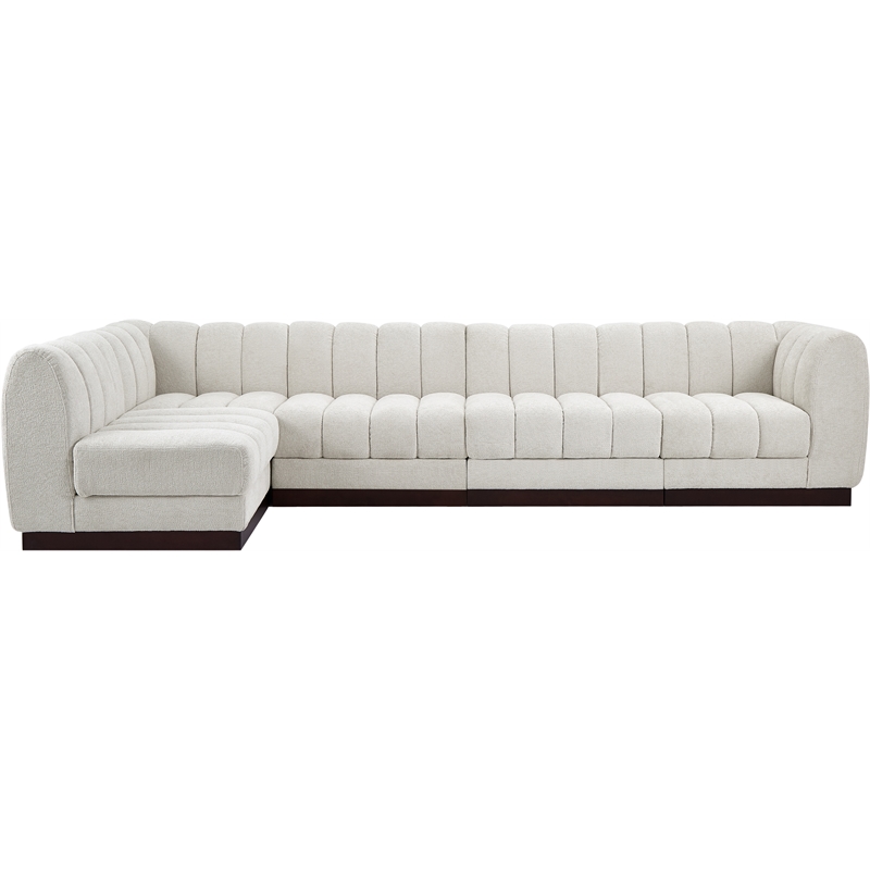 Pemberly Row 5-Piece Contemporary Fabric L-Shaped Modular Sectional in Cream