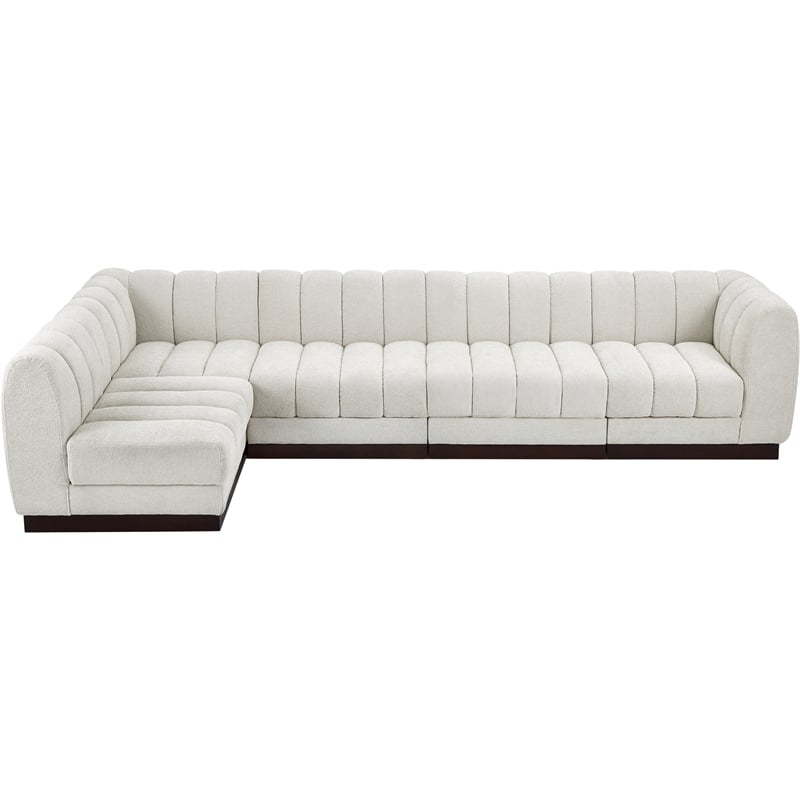 Pemberly Row 5-Piece Contemporary Fabric L-Shaped Modular Sectional in Cream