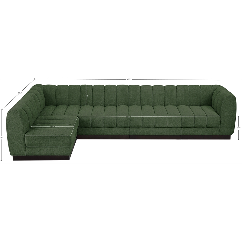 Pemberly Row 5-Piece Contemporary Fabric L-Shaped Modular Sectional in Green