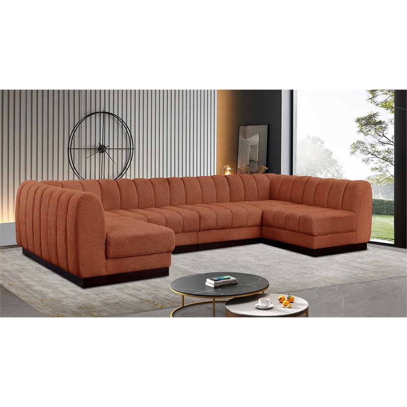 Pemberly Row 6-Piece Contemporary Fabric U-Shaped Modular Sectional in Orange