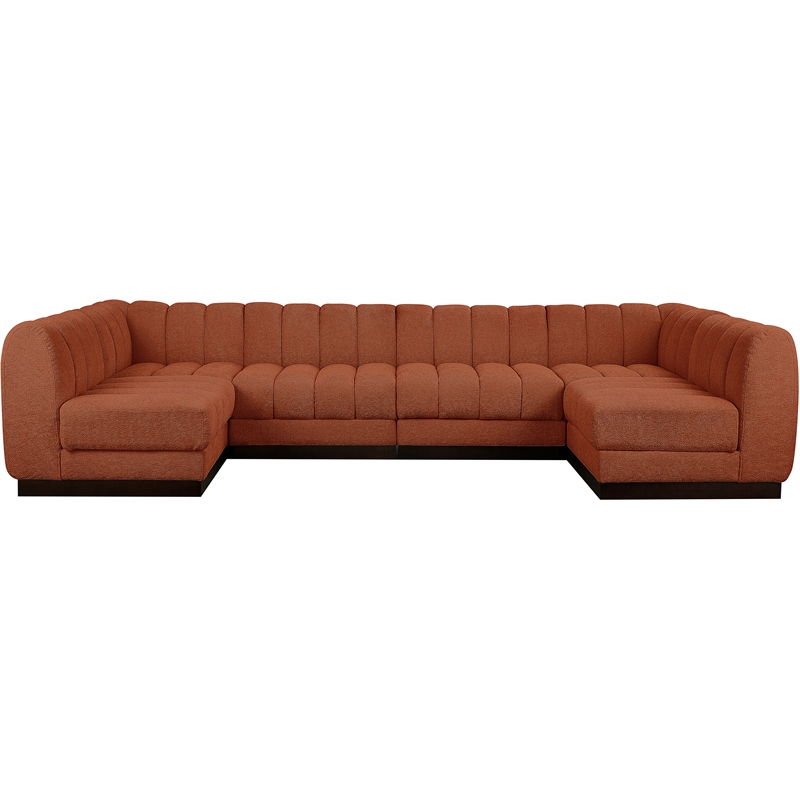 Pemberly Row 6-Piece Contemporary Fabric U-Shaped Modular Sectional in Orange