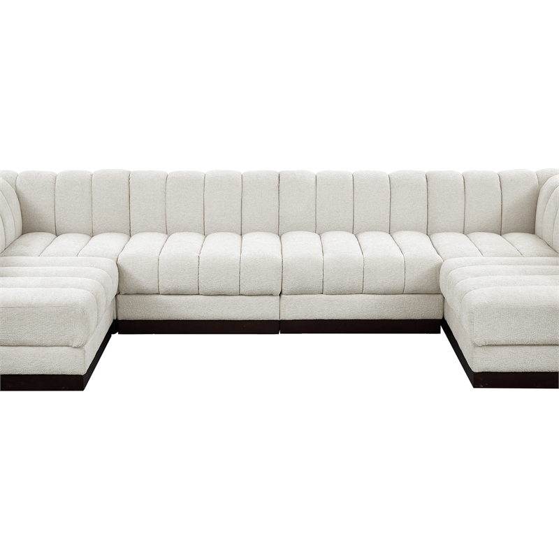 Pemberly Row 6-Piece Contemporary Fabric U-Shaped Modular Sectional in Cream