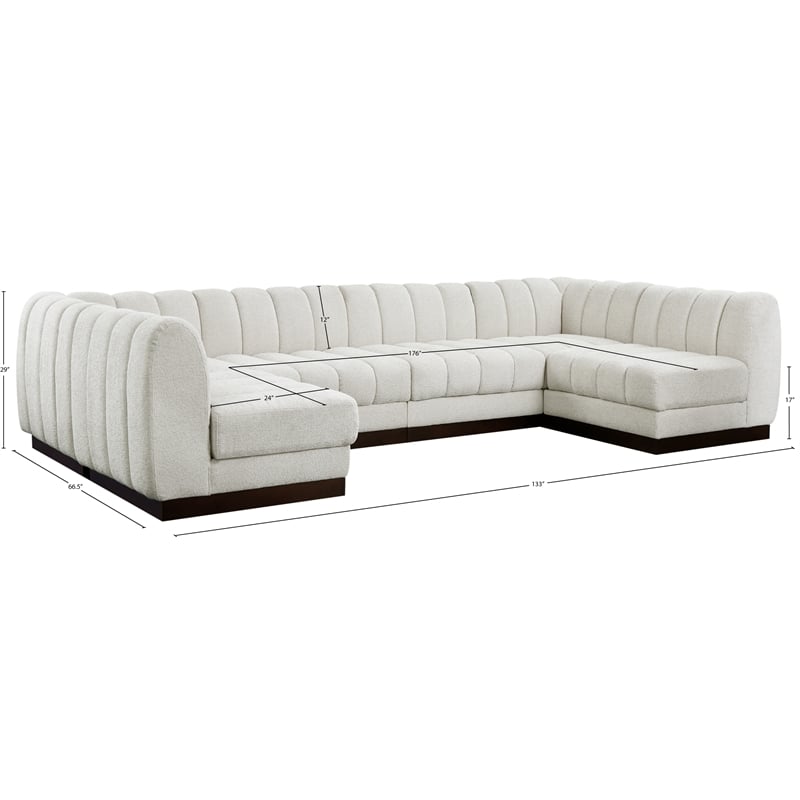 Pemberly Row 6-Piece Contemporary Fabric U-Shaped Modular Sectional in Cream