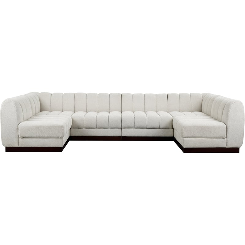 Pemberly Row 6-Piece Contemporary Fabric U-Shaped Modular Sectional in Cream