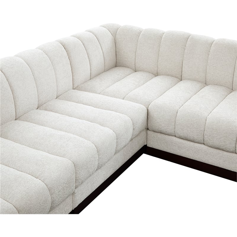 Pemberly Row 6-Piece Contemporary Fabric U-Shaped Modular Sectional in Cream