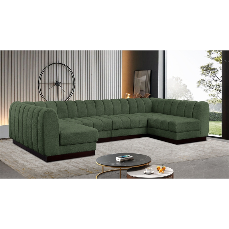 Pemberly Row 6-Piece Contemporary Fabric U-Shaped Modular Sectional in Green