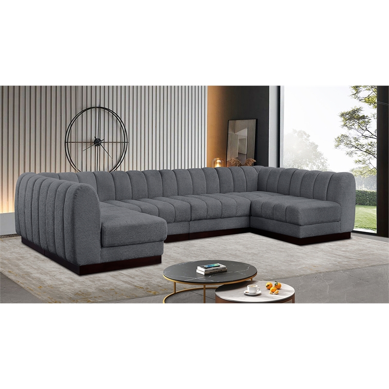 Pemberly Row 6-Piece Contemporary Fabric U-Shaped Modular Sectional in Dark Gray