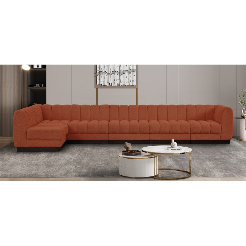 Pemberly Row 6-Piece Contemporary Fabric L-Shaped Modular Sectional in Orange
