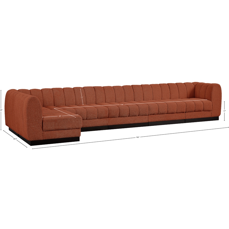 Pemberly Row 6-Piece Contemporary Fabric L-Shaped Modular Sectional in Orange