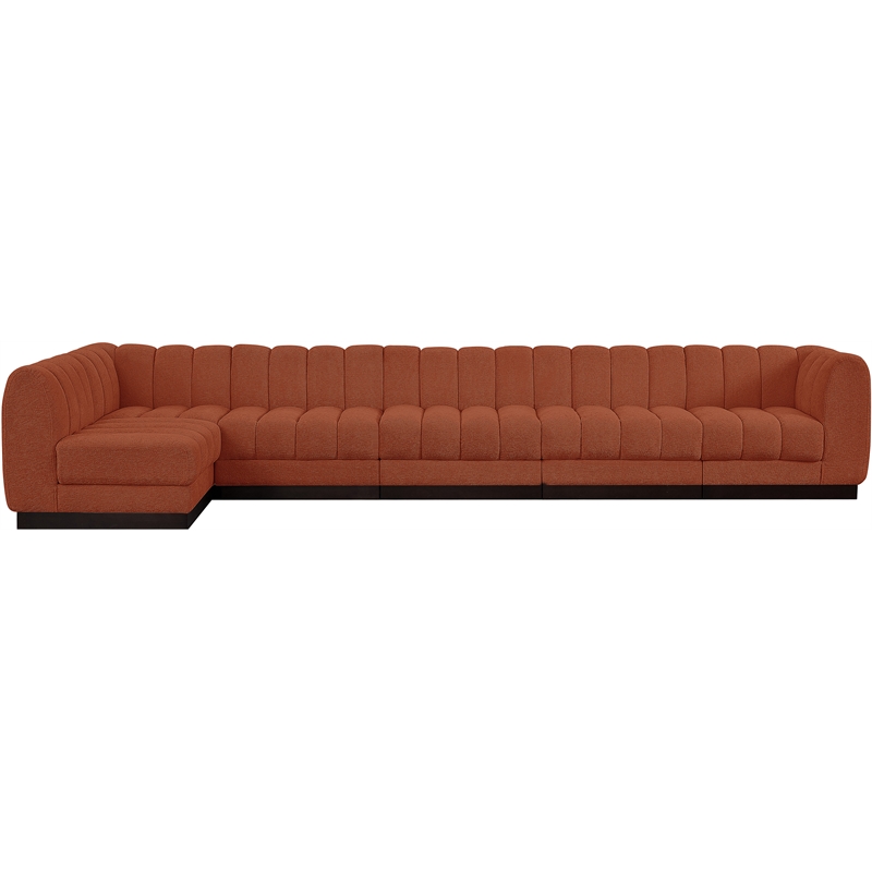 Pemberly Row 6-Piece Contemporary Fabric L-Shaped Modular Sectional in Orange