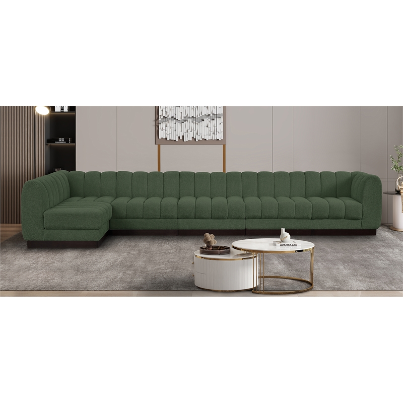 Pemberly Row 6-Piece Contemporary Fabric L-Shaped Modular Sectional in Green