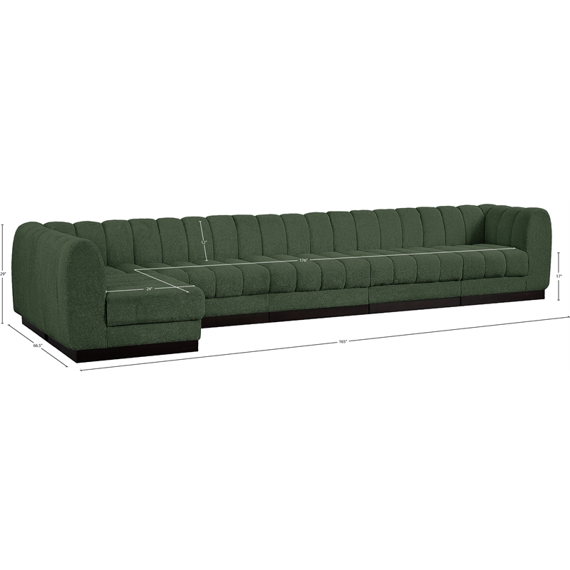 Pemberly Row 6-Piece Contemporary Fabric L-Shaped Modular Sectional in Green