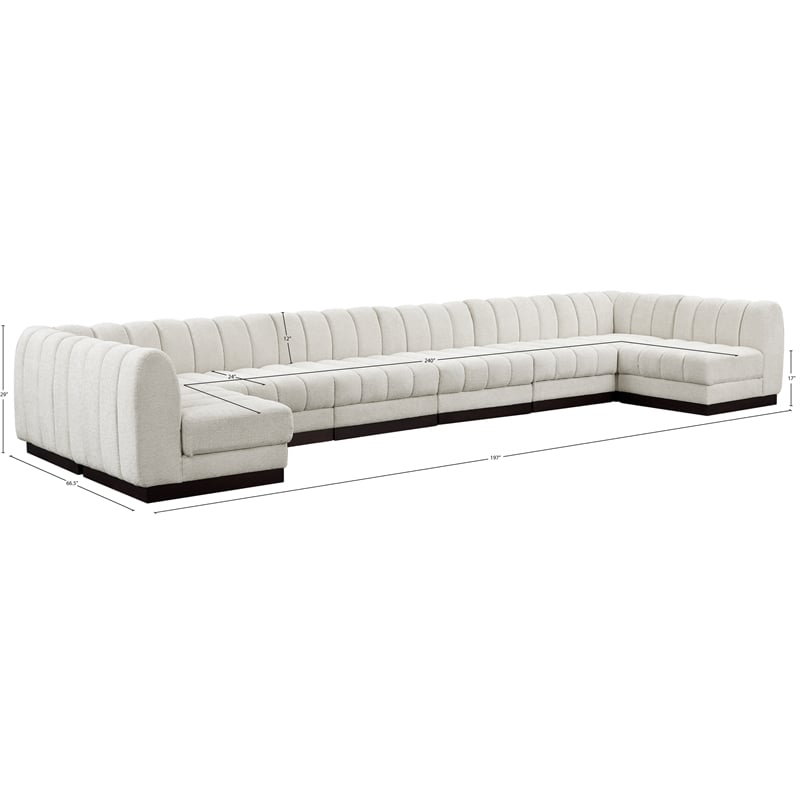 Pemberly Row 8-Piece U-Shaped Contemporary Fabric Modular Sectional in Cream
