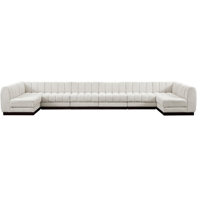 Pemberly Row 8-Piece U-Shaped Contemporary Fabric Modular Sectional in Cream