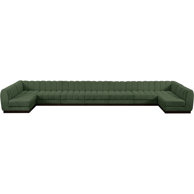 Pemberly Row 9-Piece U-Shaped Contemporary Fabric Modular Sectional in Green