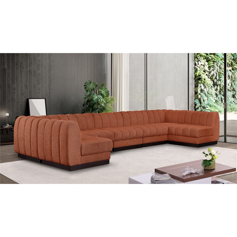 Pemberly Row 7-Piece U-Shaped Contemporary Fabric Modular Sectional in Orange