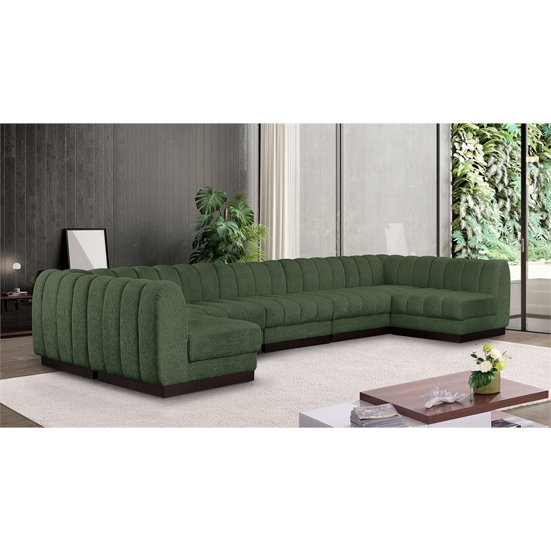 Pemberly Row 7-Piece U-Shaped Contemporary Fabric Modular Sectional in Green