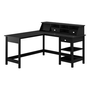 Pemberly Row 60W L Shaped Computer Desk w/ Storage & Organizer in Classic Black