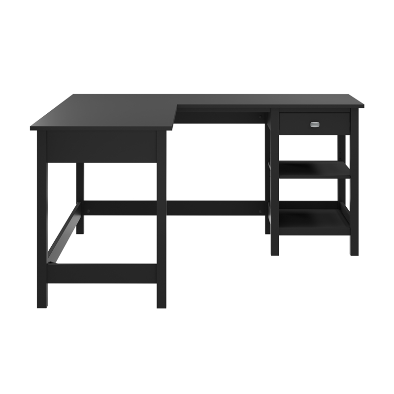 Pemberly Row 60W L Shaped Computer Desk with Storage in Classic Black