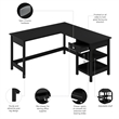 Pemberly Row 60W L Shaped Computer Desk with Storage in Classic Black