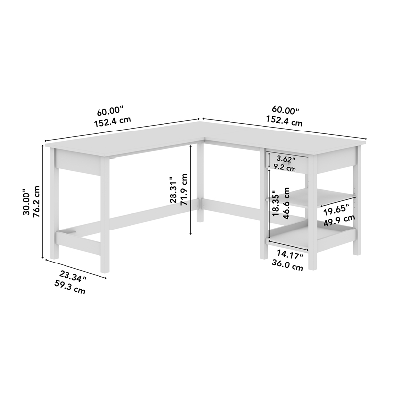 Pemberly Row 60W L Shaped Computer Desk with Storage in Classic Black