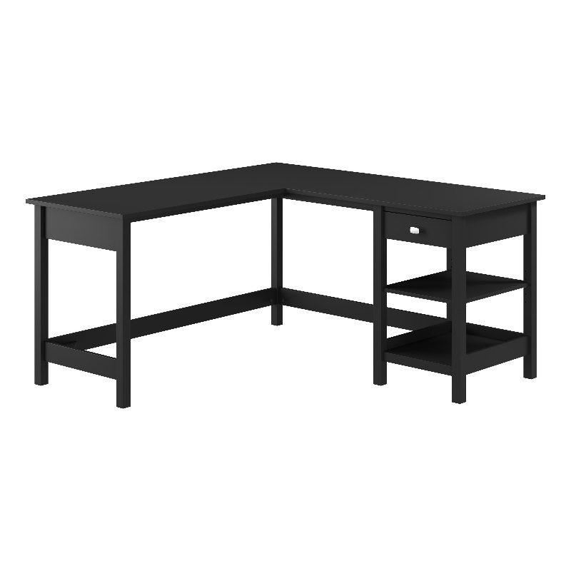 Pemberly Row 60W L Shaped Computer Desk with Storage in Classic Black