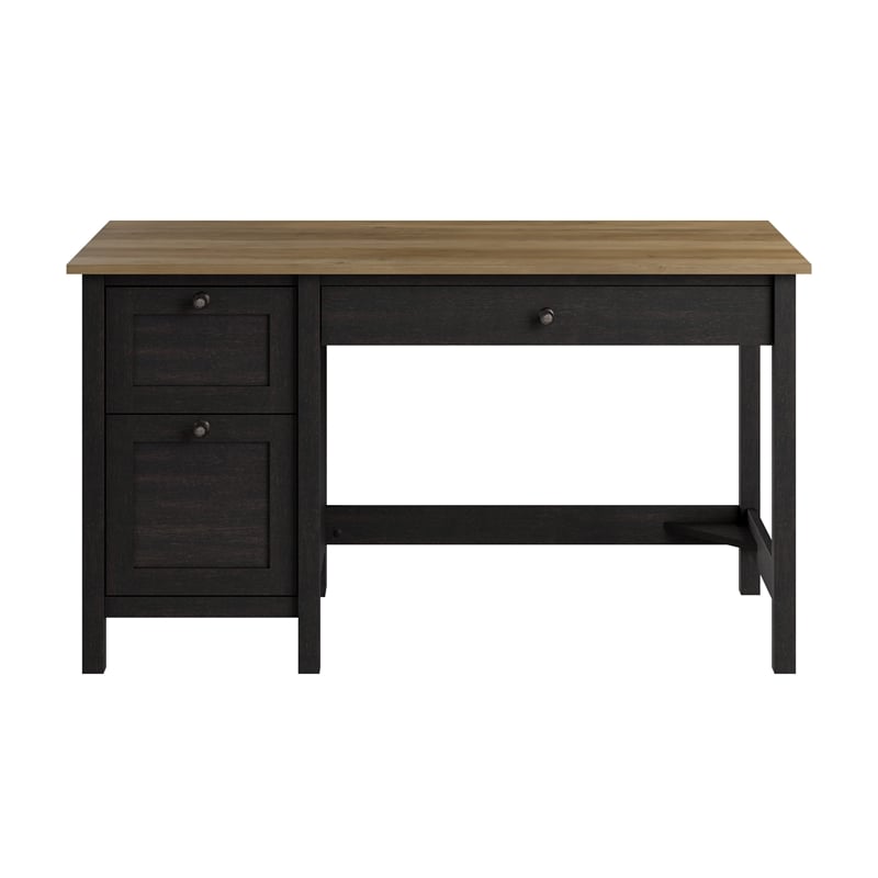 Pemberly Row 54W Computer Desk with Drawers in Vintage Black and Reclaimed Pine
