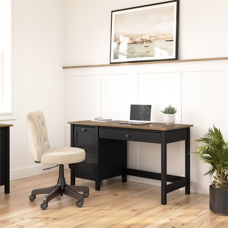 Pemberly Row 54W Computer Desk with Drawers in Vintage Black and Reclaimed Pine