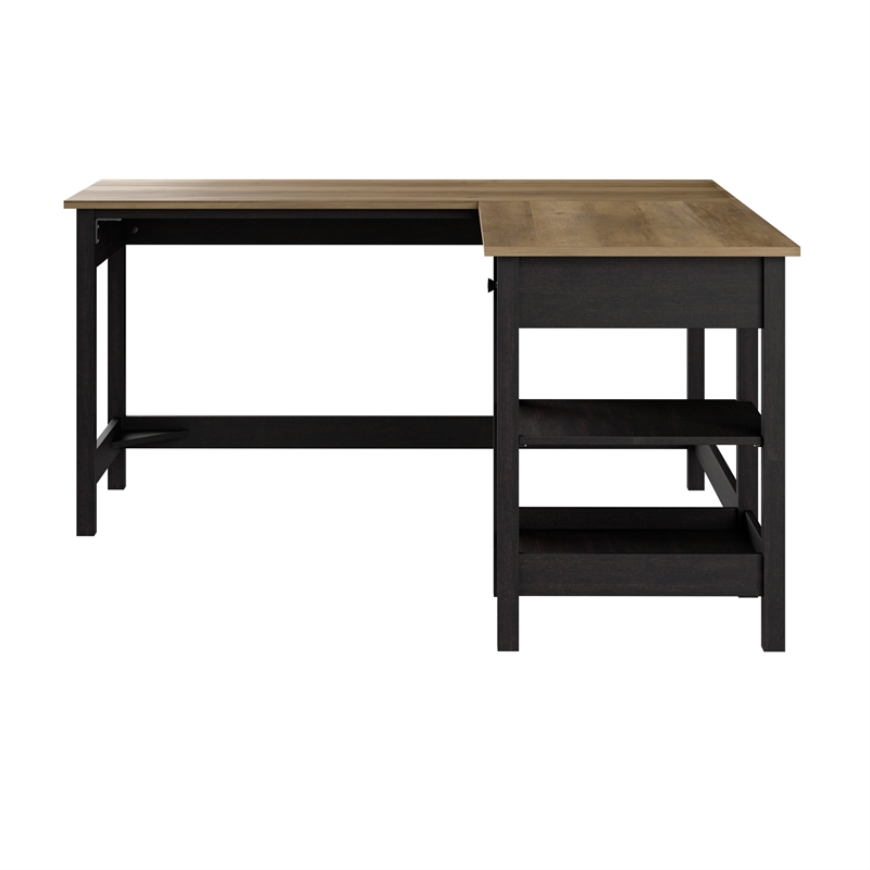 Pemberly Row 60W L Shaped Computer Desk in Vintage Black and Reclaimed Pine