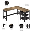Pemberly Row 60W L Shaped Computer Desk in Vintage Black and Reclaimed Pine