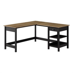 Pemberly Row 60W L Shaped Computer Desk in Vintage Black and Reclaimed Pine